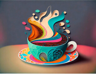 cup of coffee with steam, cut paper effect
