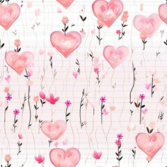 Pink Background With Hearts and Flowers Pattern