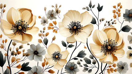 A minimalist floral pattern with black