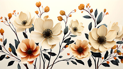 A minimalist floral pattern with black