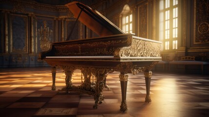 grand piano in a royal hall. Generative AI