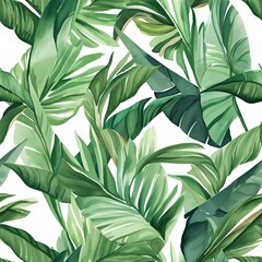 Watercolor Painting of Green Leaves on White Background