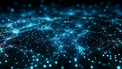 Obraz premium Blue data strands woven into a digital network tapestry. Generative AI.