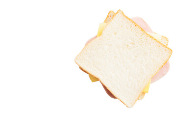 Top view of classic sandwich ham cheese isolated on white background with clipping path.