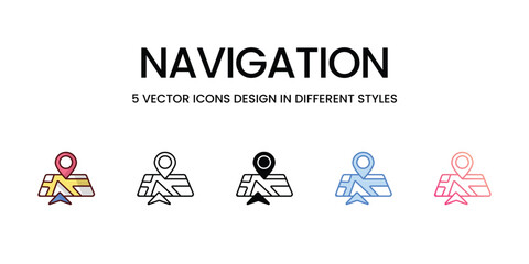 Navigation icons set isolated white background vector stock illustration.