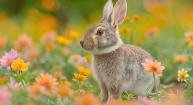 rabbit in the flower garden