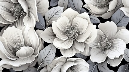 flowers, individual design elements, black and white sketches on a white background, hand drawing,