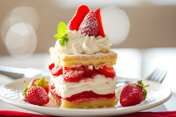 Strawberry shortcake dessert on plate