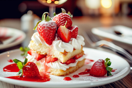 Strawberry shortcake dessert on plate