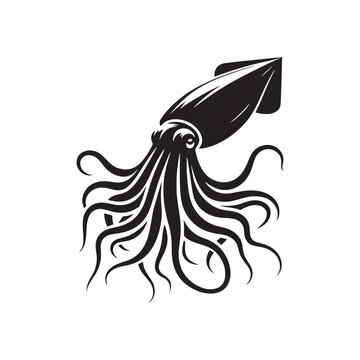 Ethereal Marine Majesty: Giant Squid Silhouette Dances in the Deep, an Oceanic Spectacle - Giant Squid Illustration - Sea Monster Vector - Giant Squid Vector
