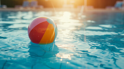 Summer holidays background with colorful beach ball floating on luxury swimming pool and copy space - Powered by Adobe