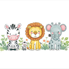 Obraz na płótnie Canvas illustration cute baby cartoon safari animal set isolated on white background, learning, nursery room, books, card designs