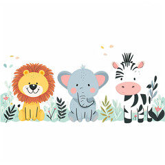 cute cartoon safari animal set isolated on white background, learning, nursery room, books, card designs