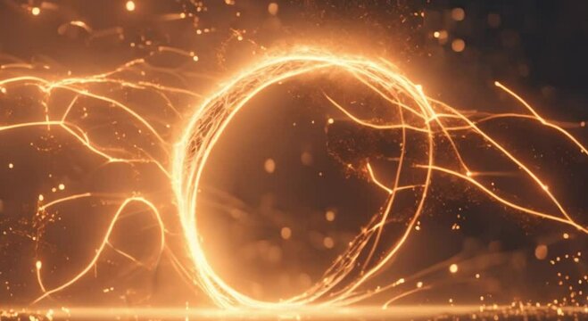 Fire colored electric sparks scattered on a dark background