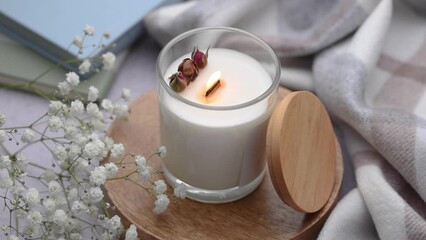 Beautiful handmade candle. A candle is burning.