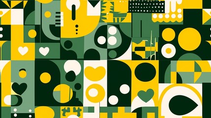 Seamless green pattern with hearts
