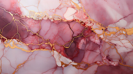 A pink and gold marble Rough surface. pink marble natural stone with golden cracks