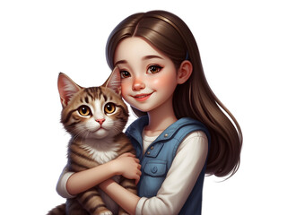  A cute little girl hug a cute cat in love T shirt design style