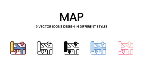 Map icons set isolated white background vector stock illustration.