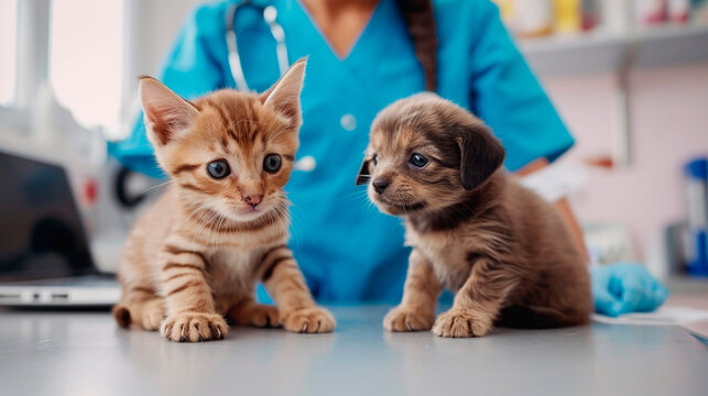 A veterinarian treats animals in a clinic. Selective focus.