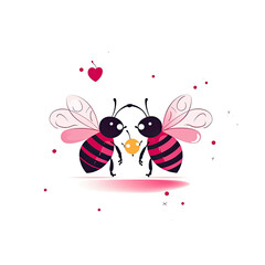 cute pink honey bees in love, happy valentines day