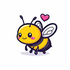  Cartoon Cute Bee Flying Insect cute character in flat style on White Background. Vector Cartoon bee  Vector illustration.