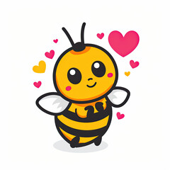  Cartoon Cute Bee Flying Insect cute character in flat style on White Background. Vector Cartoon bee  Vector illustration.