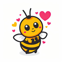 Fototapeta premium Cartoon Cute Bee Flying Insect cute character in flat style on White Background. Vector Cartoon bee Vector illustration.