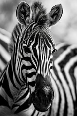 Fototapeta na wymiar portrait of zebras in the wild. Selective focus.