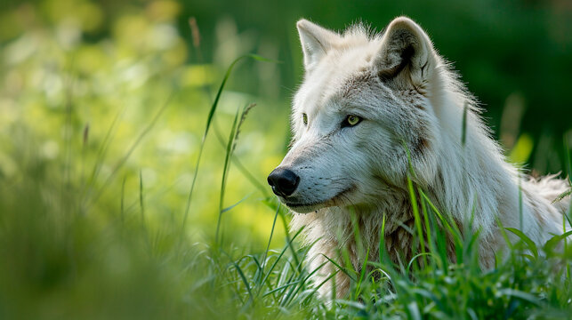 white wolf in the wild. Selective focus.