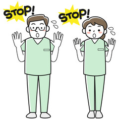 制止する医療従事者の男女