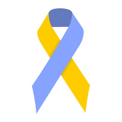 Blue and yellow ribbon. Symbol of Down syndrome patients.