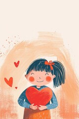 Simplify emotions with a sweet girl and a red heart in this lovely greeting card design.