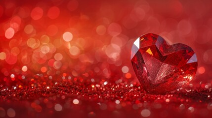 Sparkling Red Heart Gem on Glitter