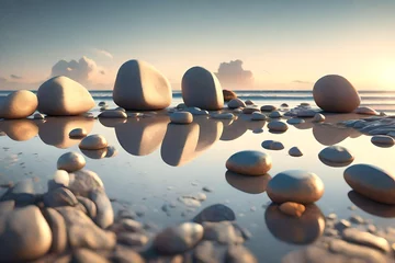 Rolgordijnen Stenen in het zand stones on the beach. AI generated