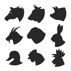 Fototapeta premium Farm animals and birds icon set vector illustration