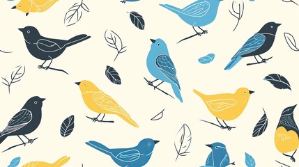 Seamless pattern with pastel colored birds