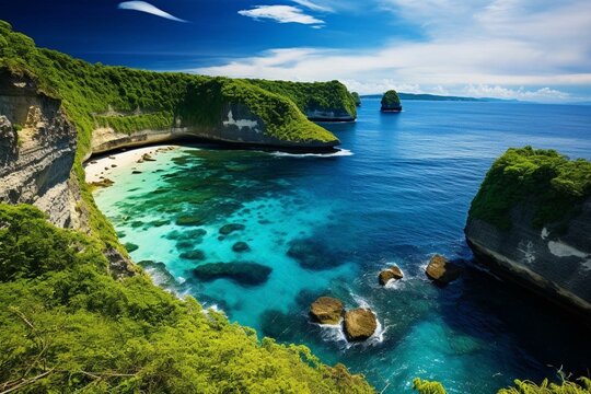 Breathtaking shoreline on Nusa Penida Island, Indonesia. Generative AI
