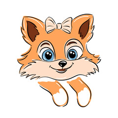 Cute face or head of fox, vector kids print