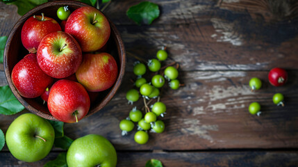Ripe red apples in a bowl and small green apples