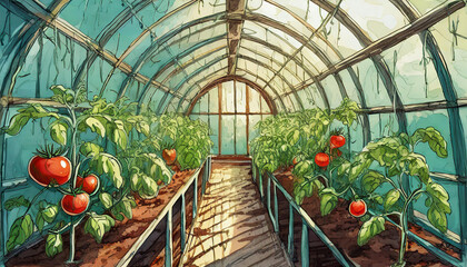 flower bed in the greenhouse with plants, art design