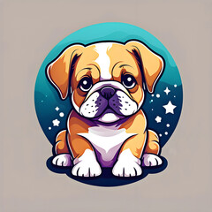 cute cartoon sticker art design of a tan brown and white English bulldog dog puppy