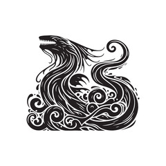 Leviathan Shadows Unleashed: Dynamic Silhouettes of the Mighty Sea Monster Roaming the Endless Ocean Expanse - Leviathan Illustration - Sea Monster Vector Illustration - Leviathan Vector
