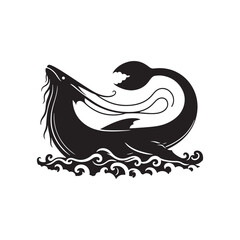 Ethereal Leviathan Silhouettes: Otherworldly Shadows of the Sea Monster Rendering an Ethereal Aura to the Deep Waters - Leviathan Illustration - Sea Monster Vector Illustration - Leviathan Vector
