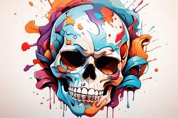 Skull with splash colorfull paint background illustration