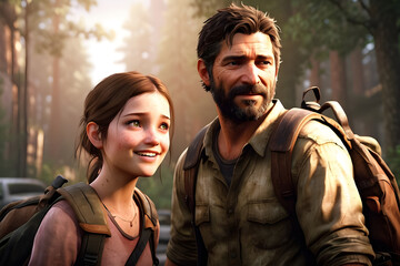 Joel and Ellie from "The Last of Us" Sharing a Laughter - Generated by AI.