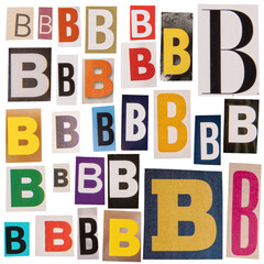 Letter B cut out from newspapers