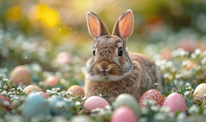 Fototapeta na wymiar Bunny Boom: Easter Eggs and Flowers Generative AI