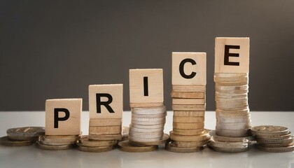 word on wooden blocks.A conceptual business image featuring the word "Price" crafted from wooden blocks, showcasing clarity and simplicity in conveying financial concepts