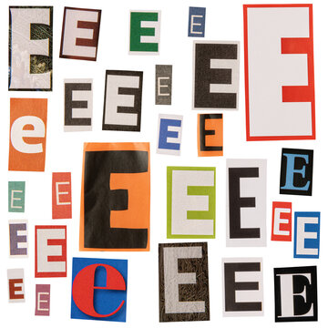 Letter E cut out from newspapers